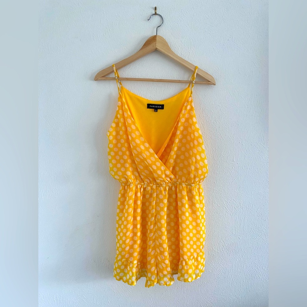 Parisian yellow spotty playsuit.